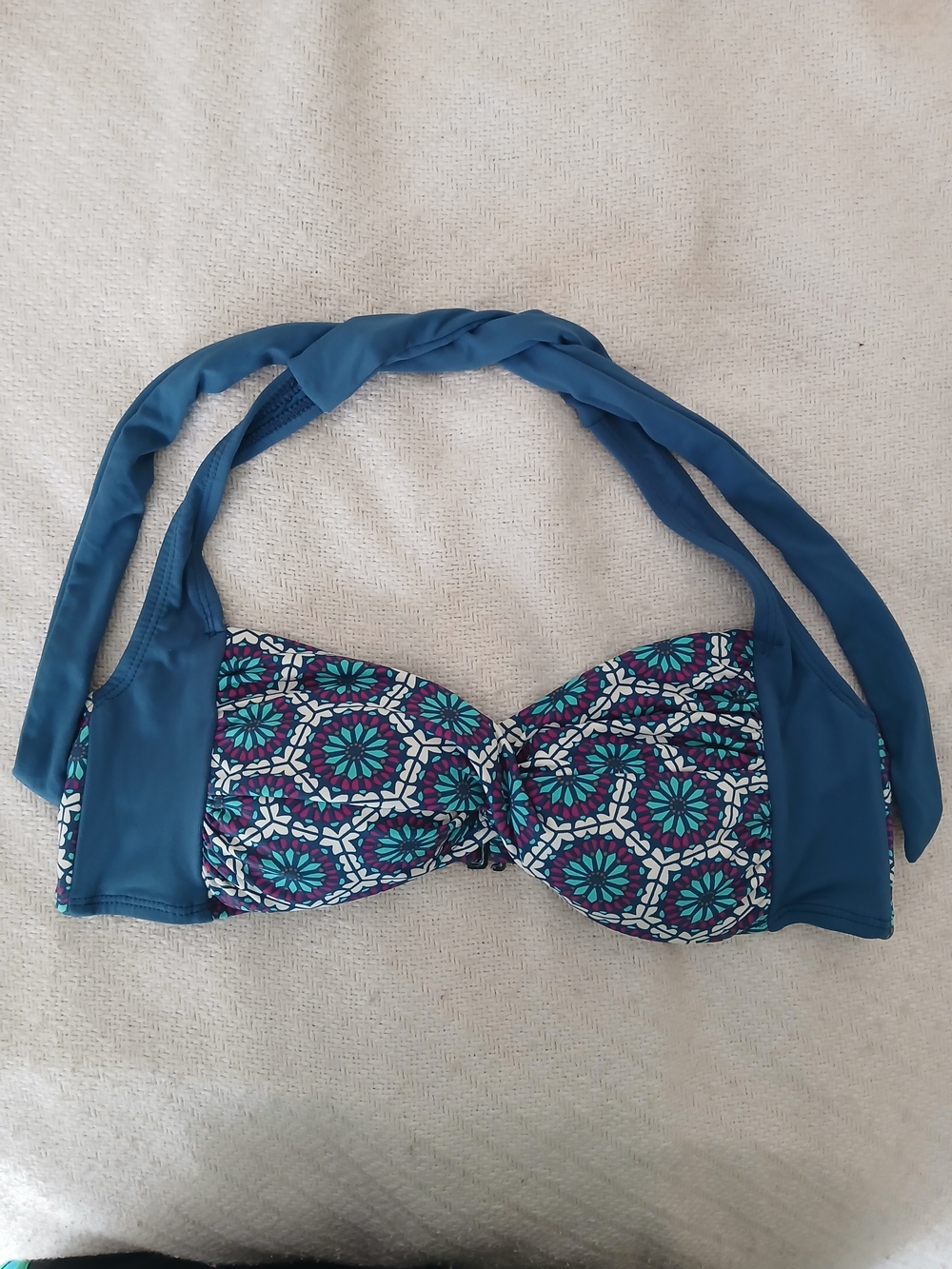 Anne Cole Blue Teal Printed Bandeau Halter Bikini Top